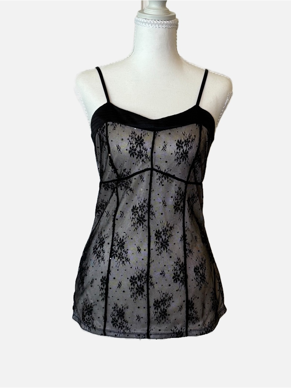 Express Y2K Fairy Coquette Corset-style Black Floral Lace Camisole Top Small